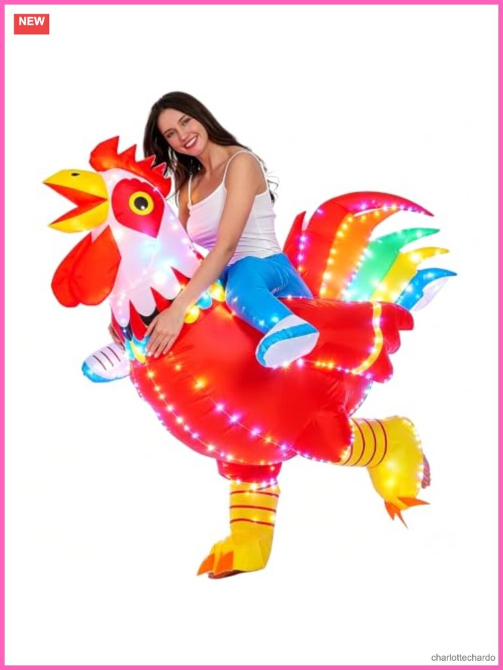 LED Inflatable Rooster Costume Ride On Blow Up Fancy Dress Halloween